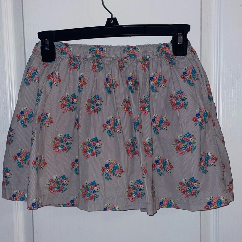 Mini Boden Girls size 7-8Y Floral Fine Corduroy Skirt Gray‎ Pockets Lined - Picture 2 of 5